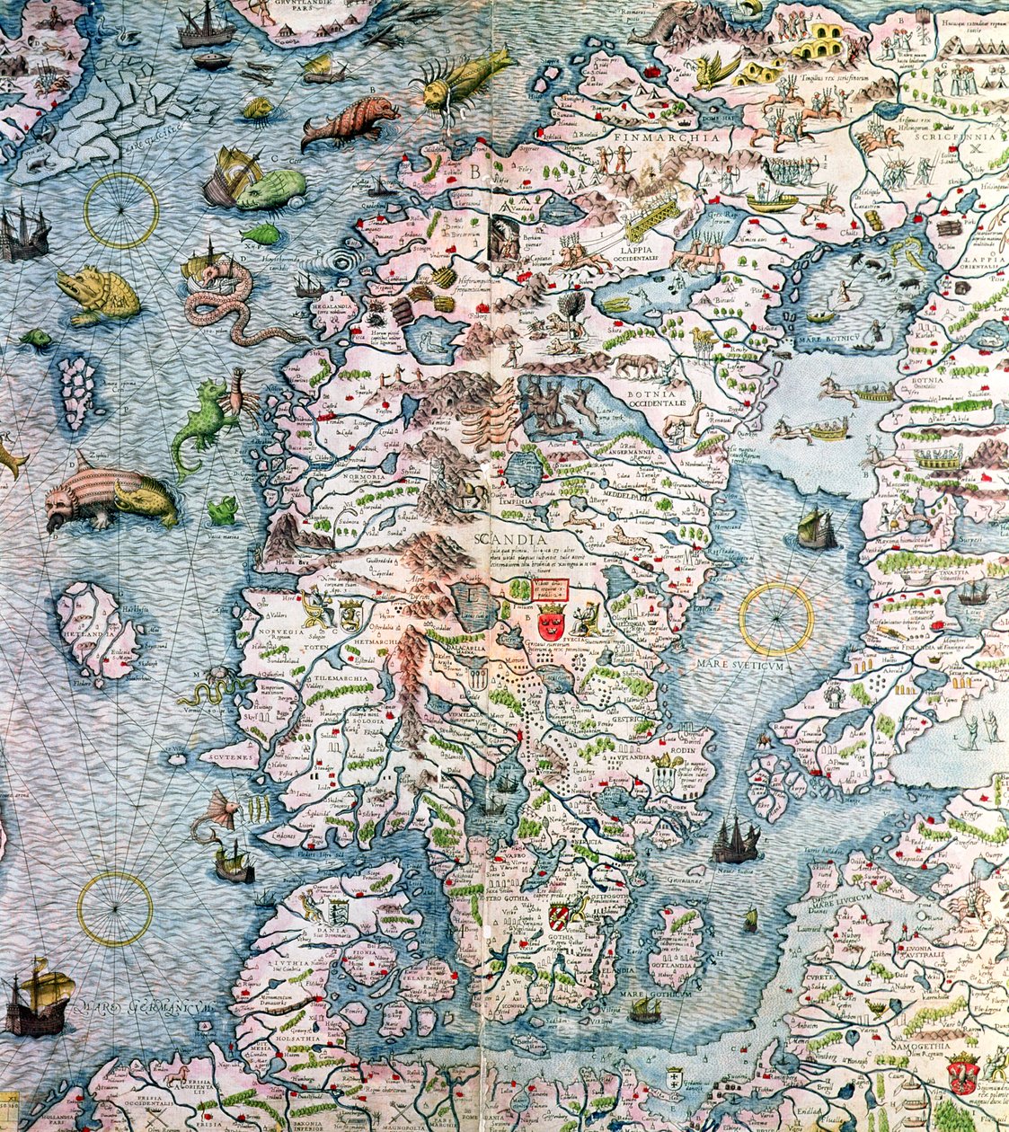 Scandinavia, detail from the Carta Marina by Olaus Magnus by Antonio Lafreri