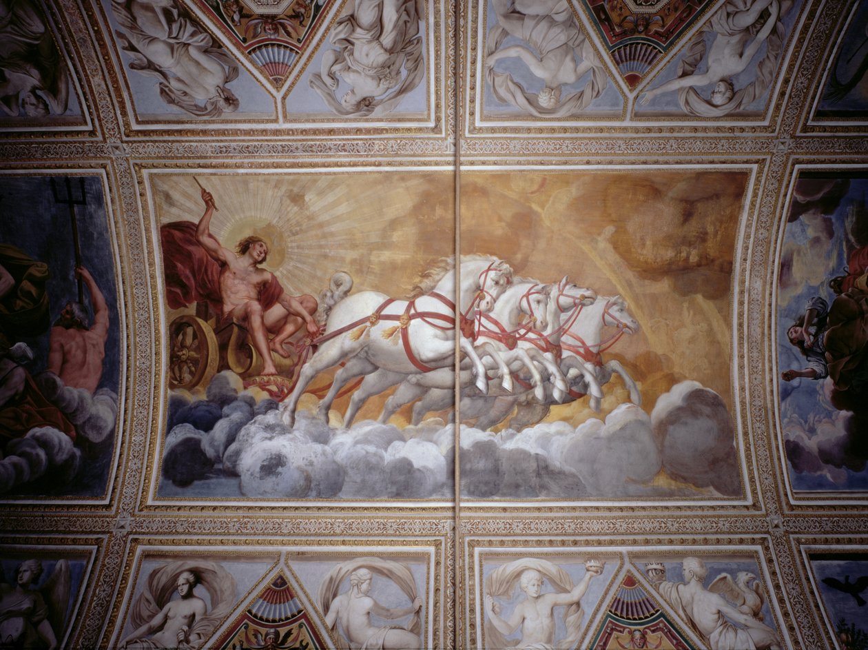 The Sun God driving his chariot across the sky, ceiling painting by Antonio Maria Viani