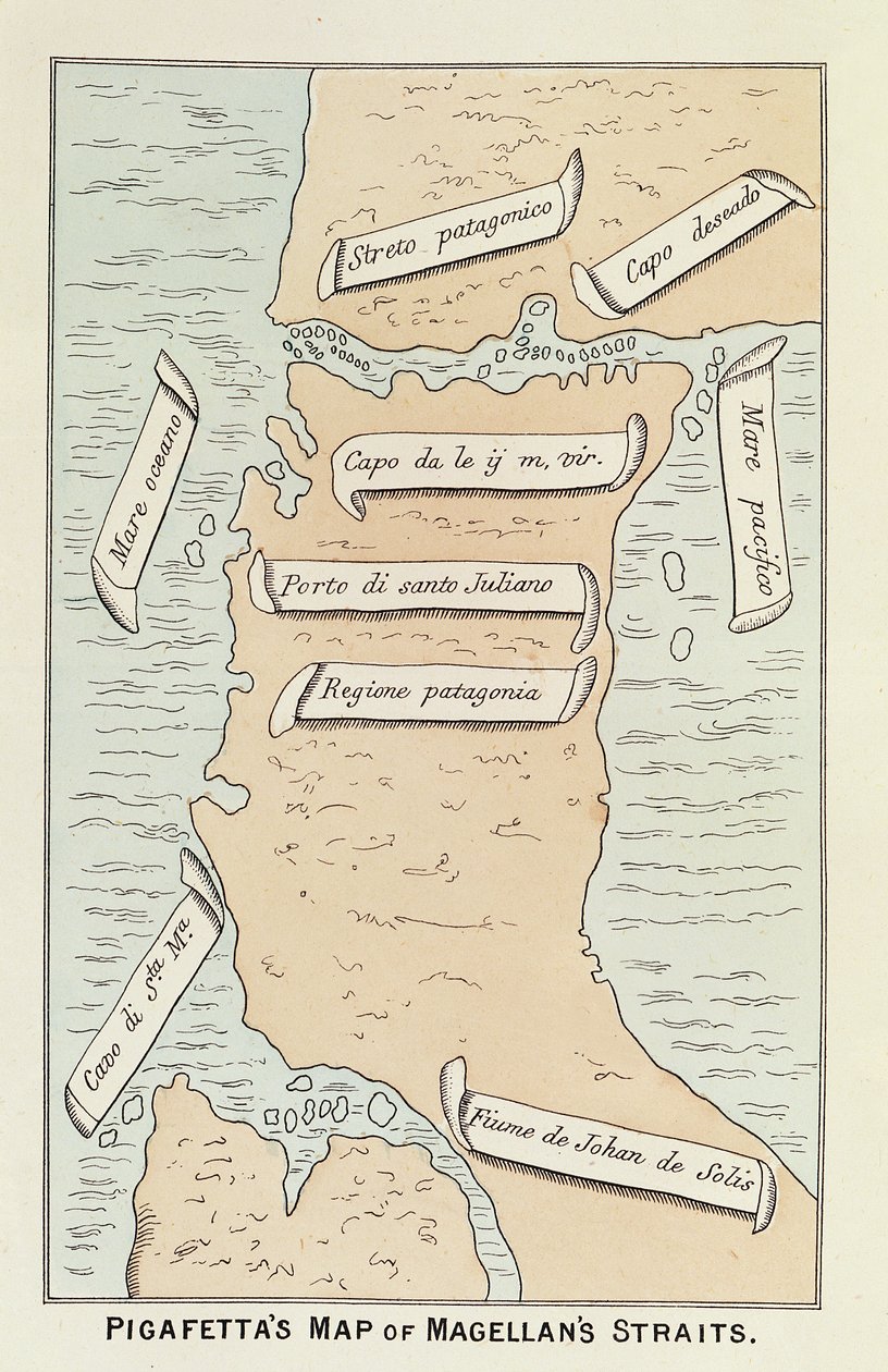 Patagonia and Tierra del Fuego Showing the Strait that Will Later Take the Navigator