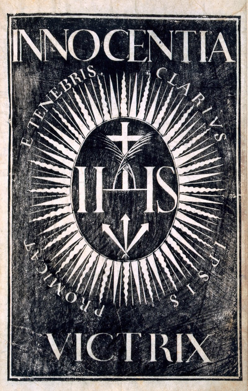 Frontispiece of Innocentia Victrix, pub. by Quam Cheu, Canton, 1671 by Antonio de Gouveia