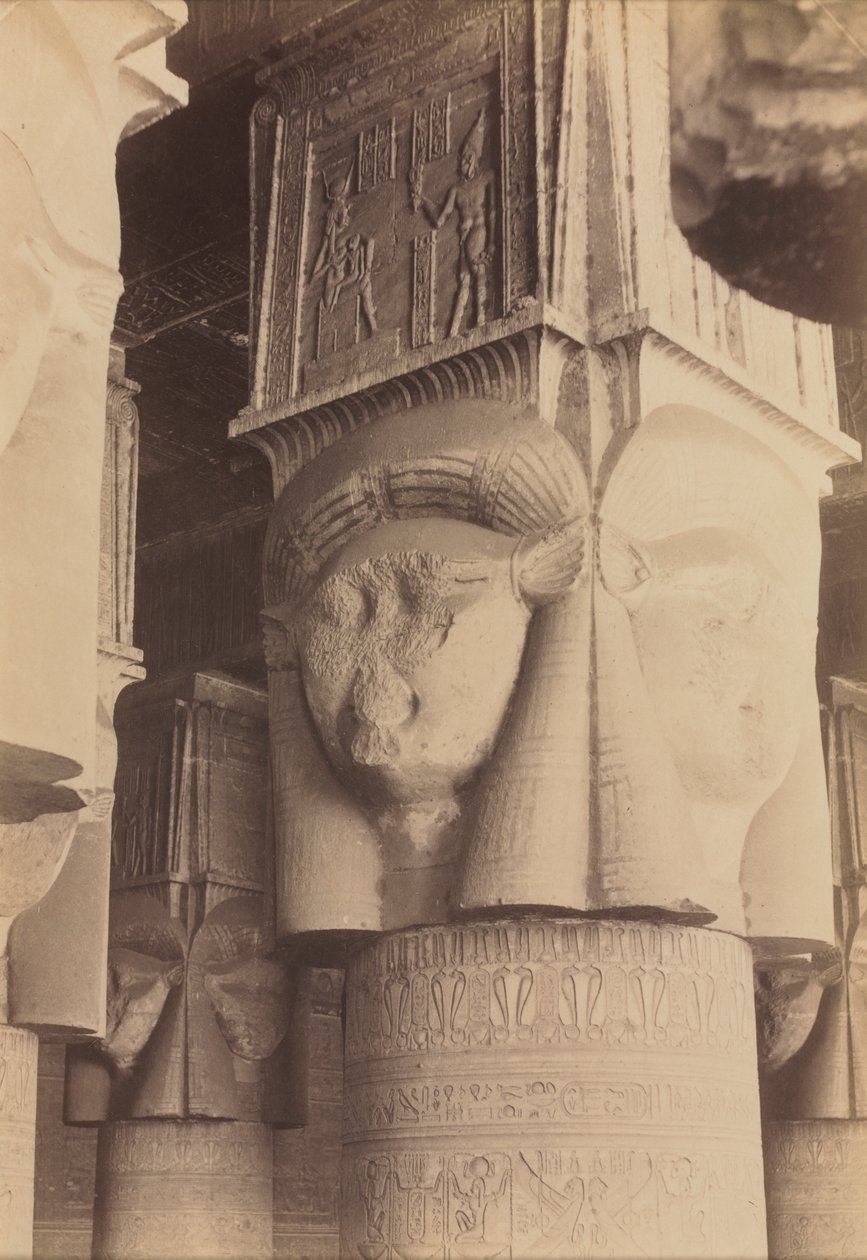Dendera, Interior of the Temple, Hathor Capitals by Antonio Beato