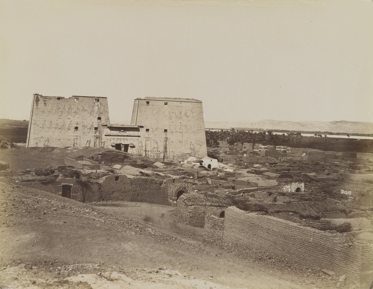 Edfu, view of Pylon and Village by Antonio Beato