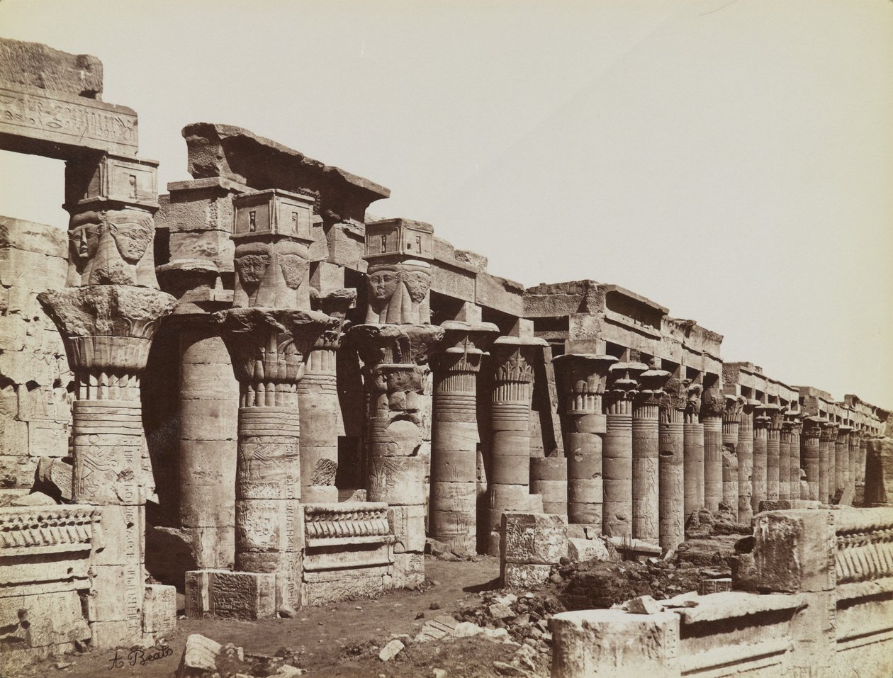 Philae, view from the southeast of the West Colonnade at the Temple of Isis by Antonio Beato