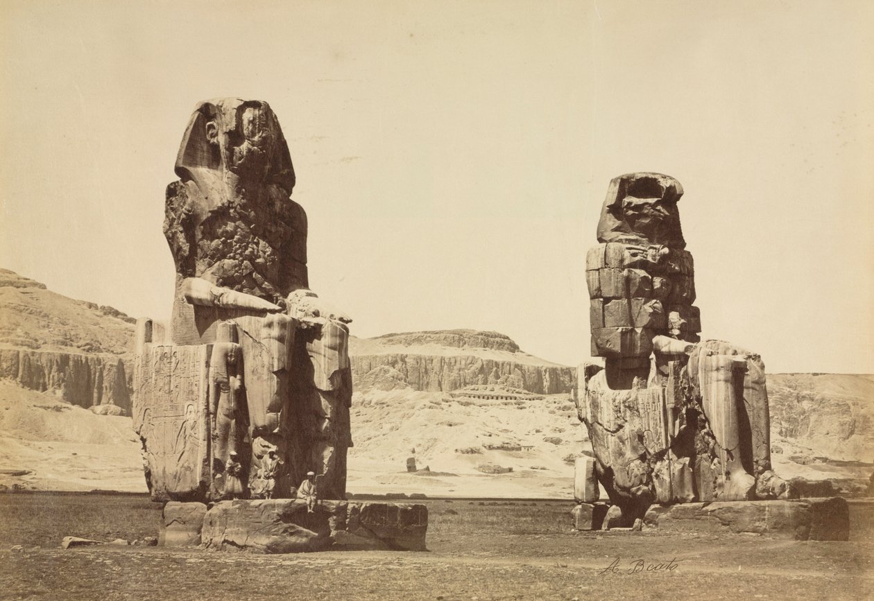 The Colossi of Memnon, Thebes, c. 1860s by Antonio Beato