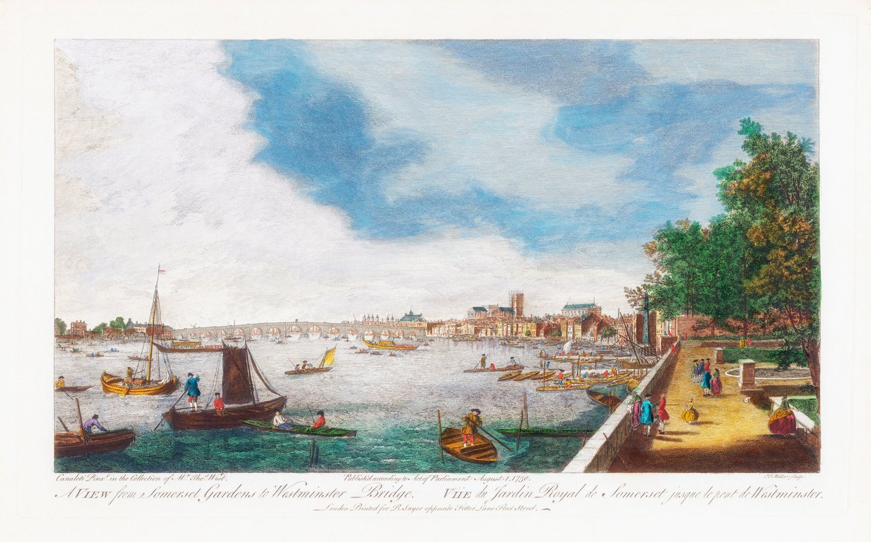 A View From Somerset Gardens to Westminster Bridge, engraved by John Miller by Giovanni Antonio Canal