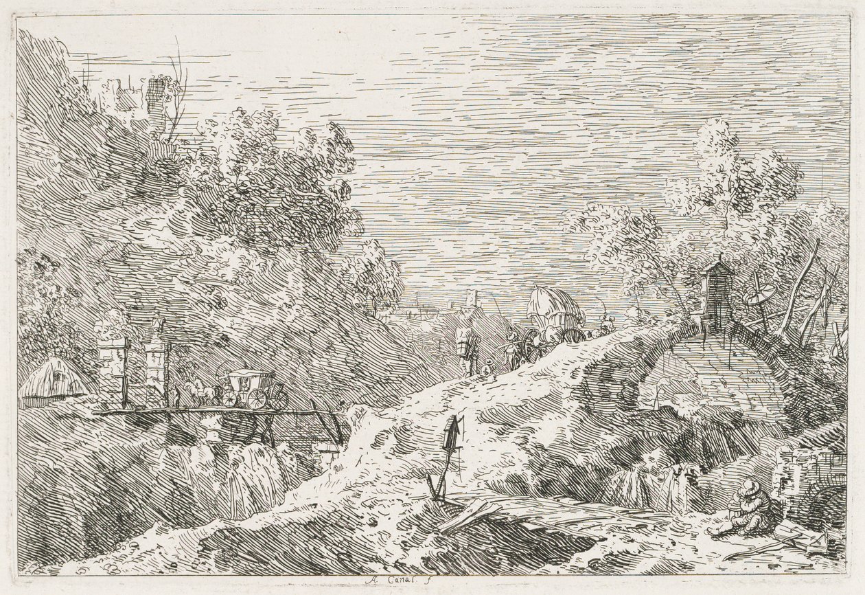 Views: Mountain Landscape with Five Bridges by Antonio Canaletto