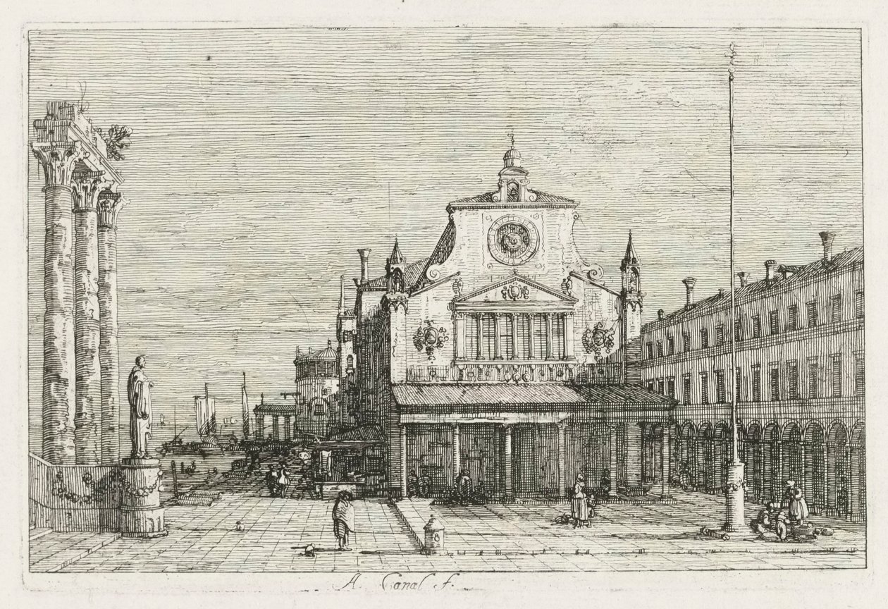 Views: Three Columns and a Statue on the Sea Coast, 1735-1746 by Giovanni Antonio Canal