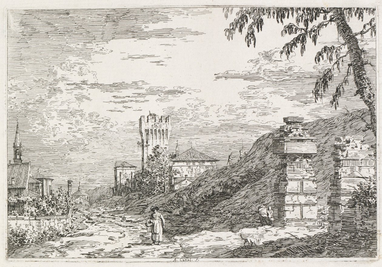 Views: Two Ruined Pillars, 1735-1746 by Giovanni Antonio Canal