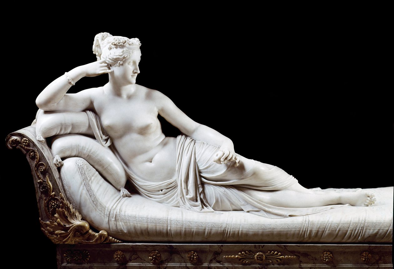 Pauline Bonaparte, Princess Borghese (1780-1825) Represented as Victorious Venus. Marble Sculpture by Antonio Canova (1804-1808) Galleria Borghese by Antonio Canova