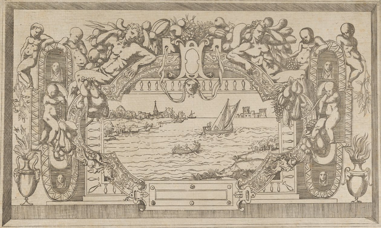 Landscape with Ornamental Frame, ca. 1543 by Antonio Fantuzzi