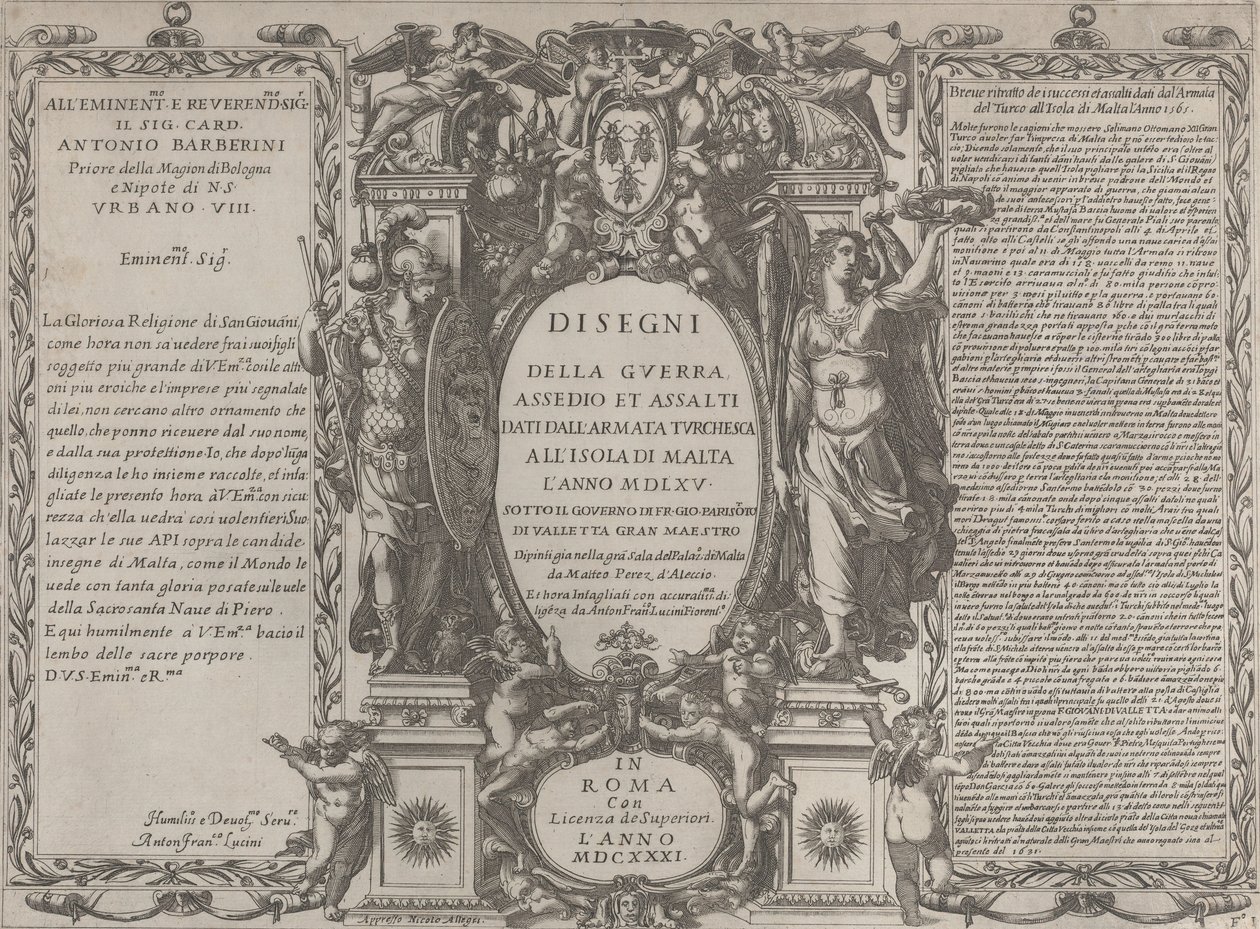 Frontispiece for Drawings of the war, siege, and assault of the Turkish army on the islan... by Antonio Francesco Lucini