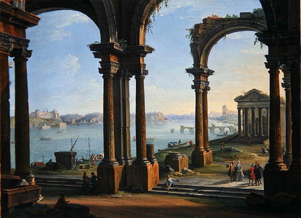 Harbour Scene Through Ruined Arches by Antonio Joli