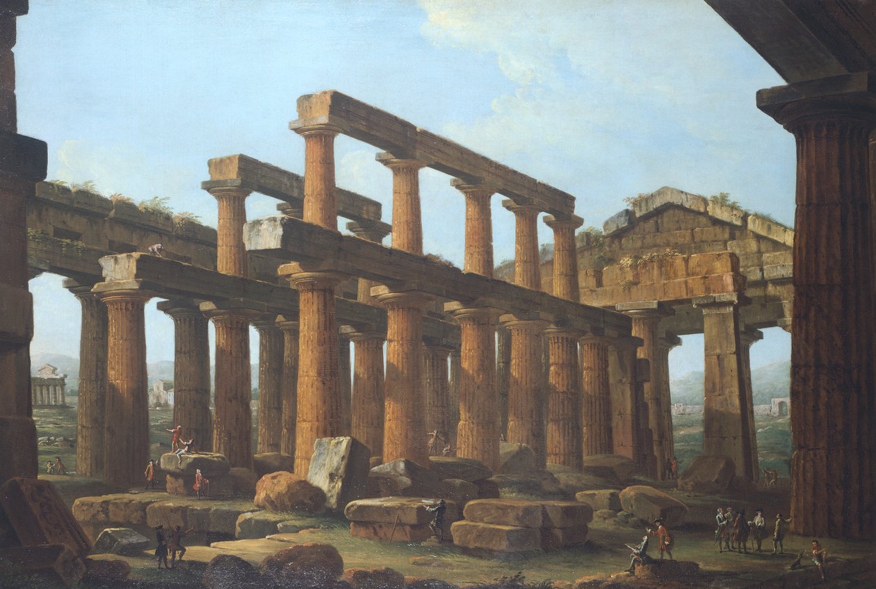 Temple of Poseidon in Paestum by Antonio Joli by Antonio Joli