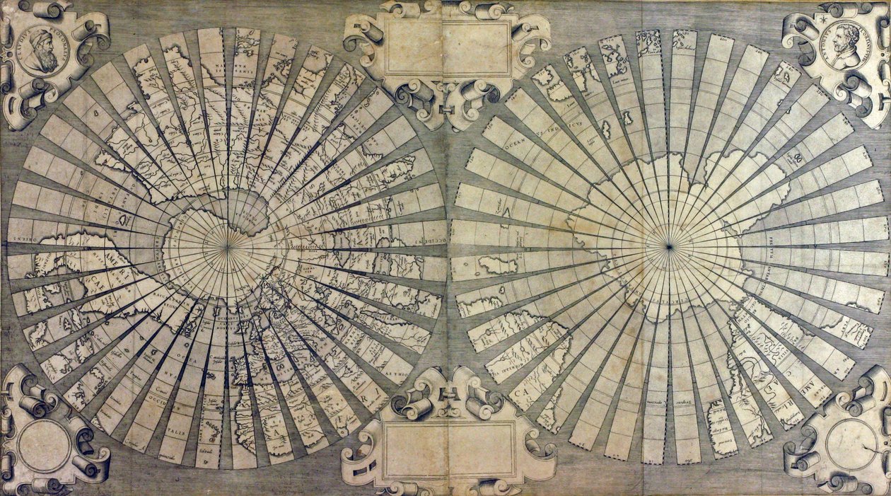 Gored World Map in Two Hemispheres by Antonio & Kremer Gerard & Cimerlini Giovanni Paolo (16th century) Florianus