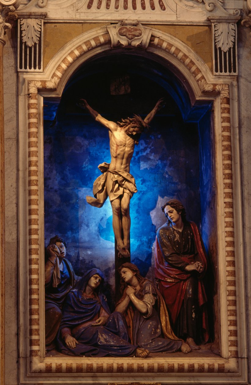 Crucifixion, by Anton Maria Maragliano, Crucifix Chapel, Shrine of Our Lady of Acquasanta, Acquasanta, Genoa, Liguria, Italy by Antonio Maria Maragliano