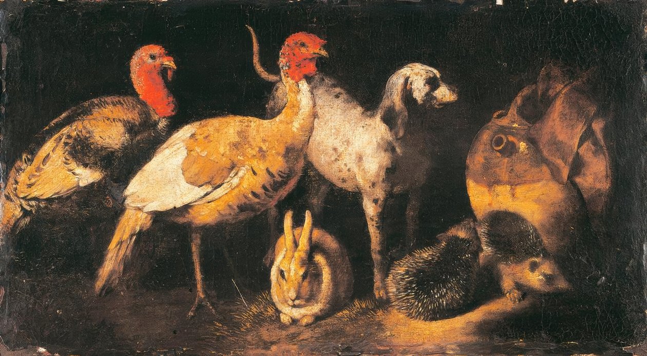 Turkeys, Dog, Hare, and Hedgehog by Antonio Maria Vassallo
