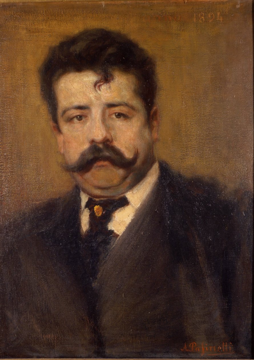 Portrait of Ruggero Leoncavallo, Italian composer (1858 to 1919) (Painting by Antonio Pasinetti, 1894) by Antonio Pasinetti