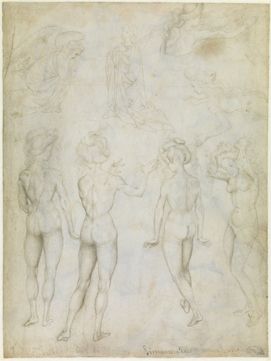 Four Studies of a Female Nude, an Annunciation and Two Studies of a Woman Swimming, c.1425 by Antonio Pisanello