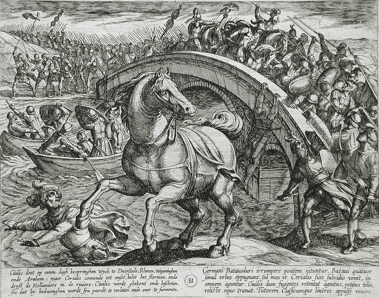 Civilis Forced to Dismount and Swim Across the River by Antonio Tempesta