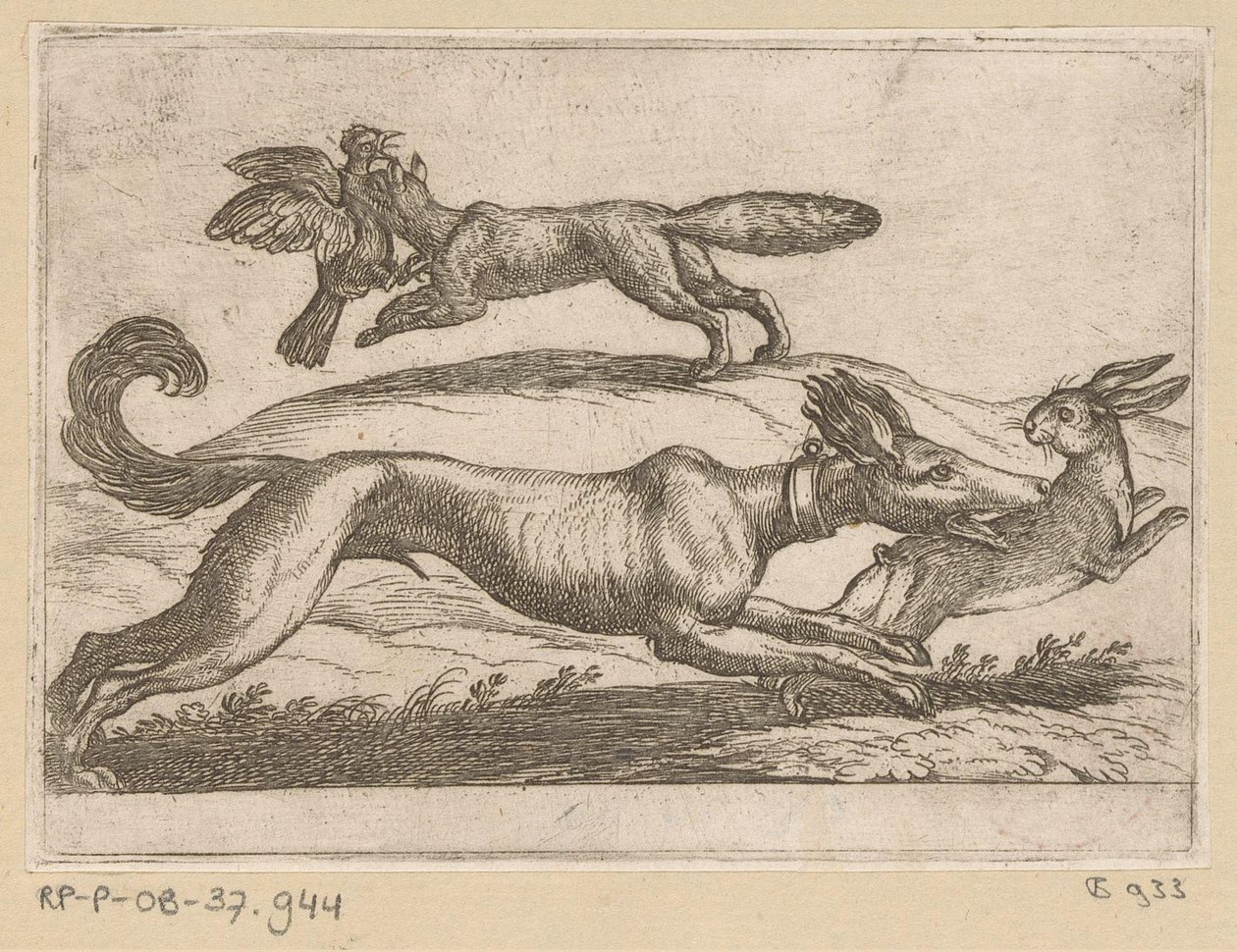 A Fox Attacks a Chicken and a Dog a Hare by Antonio Tempesta