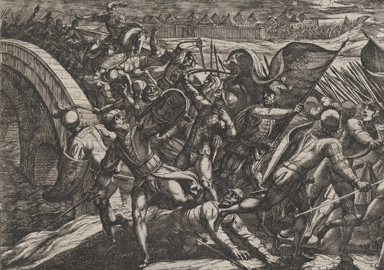 Plate 27: The Dutch During a Surprise Attack of the Roman Camp on the Moselle, from The War, 1611 by Antonio Tempesta