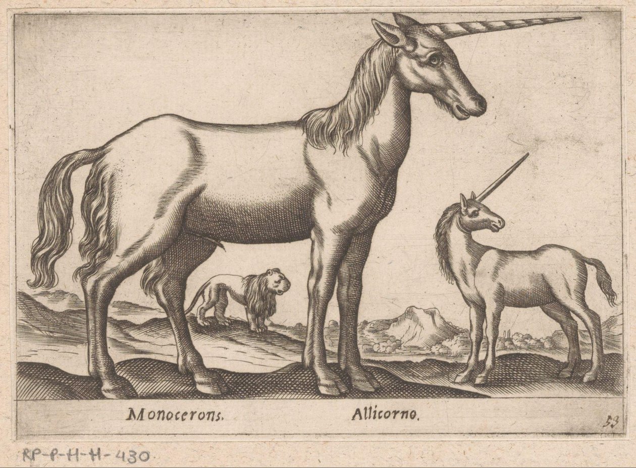 Two Unicorns and a Lion by Antonio Tempesta