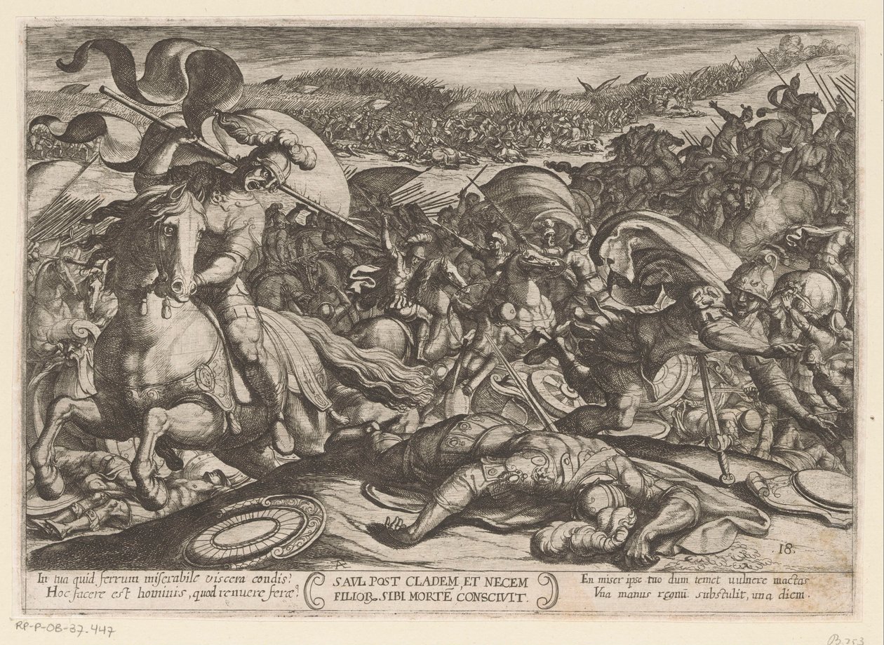 Suicide of Saul After His Defeat by the Philistines (Old Testament Battle Scenes) by Antonio Tempesta