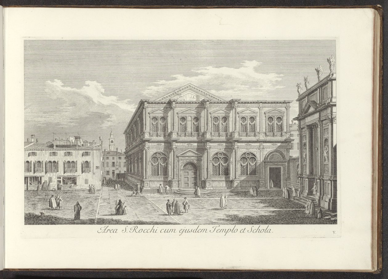View of Campo San Rocco in Venice (title on object: Area S. Rocchi with its Temple and School) (series title: Views of Buildings and Squares in Venice) (series title: The Most Celebrated Views of Venice, Engraved from the Paintings of Antonio Canal) by Antonio Visentini