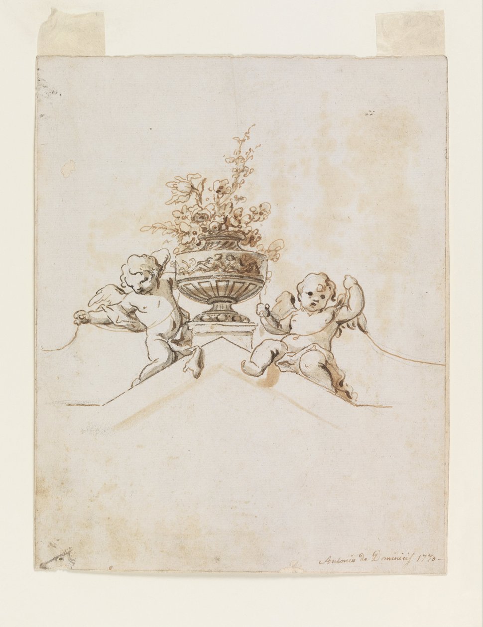 Two Putti beside a Vase with Flowers by Antonio di Dominici