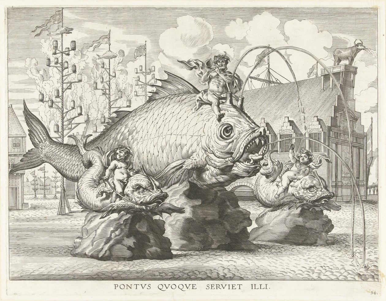 Spectacle with Triton on a Giant Fish; Entry of Ferdinand into Ghent in 1635 by Antony van der Does
