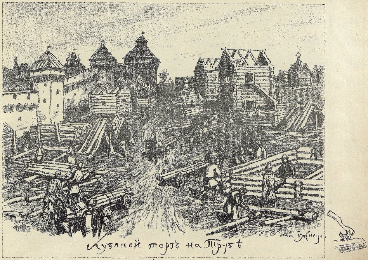 Lubyanoi Rynok Wood Market at the Truba Trubnaya Square in Moscow by Apollinari Mikhailovich Vasnetsov