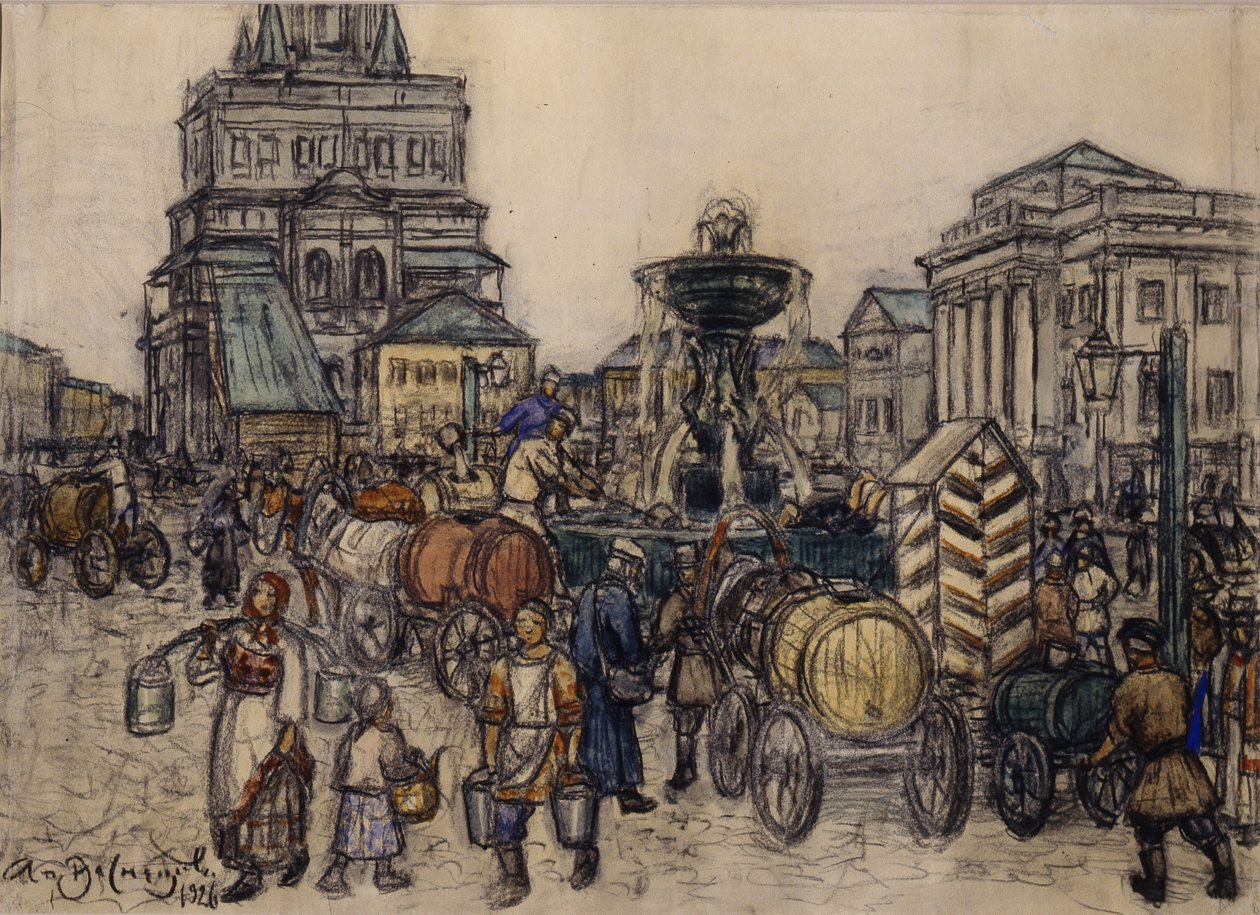 The Fountain on the Sukharevskaya Square in the 19th century, 1921 by Apollinari Mikhailovich Vasnetsov