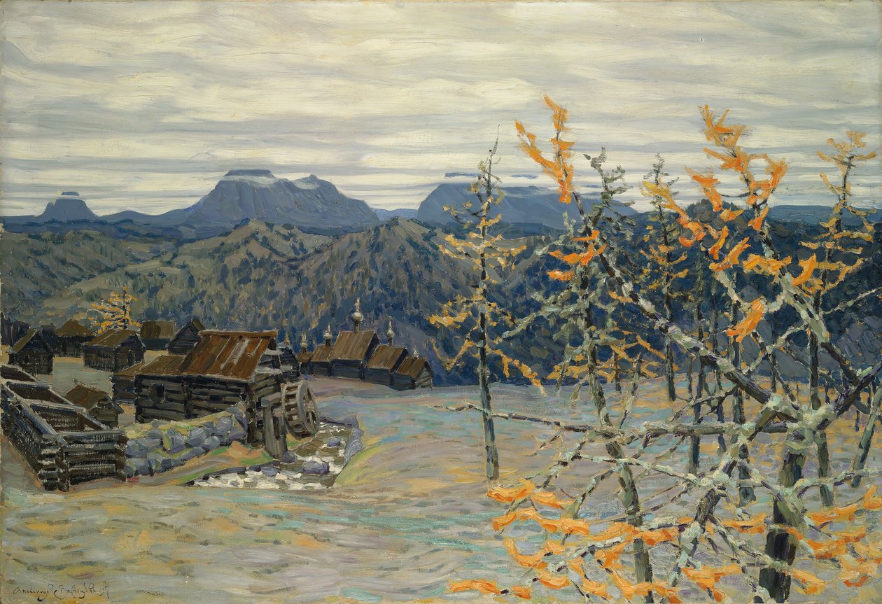 Village in the Ural Mountains by Apollinari Mikhailovich Vasnetsov