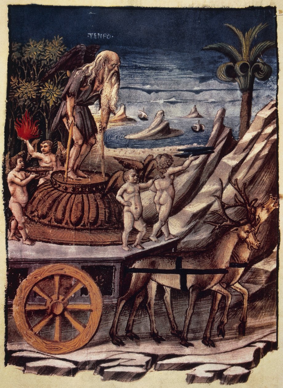 The Triumph of Time, the Chariot of Time Being Pulled by Deer, Miniature by Apollonio di Giovanni from Triumphs, Allegorical Poem by Francesco Petrarca by Apollonio di Giovanni di Tommaso