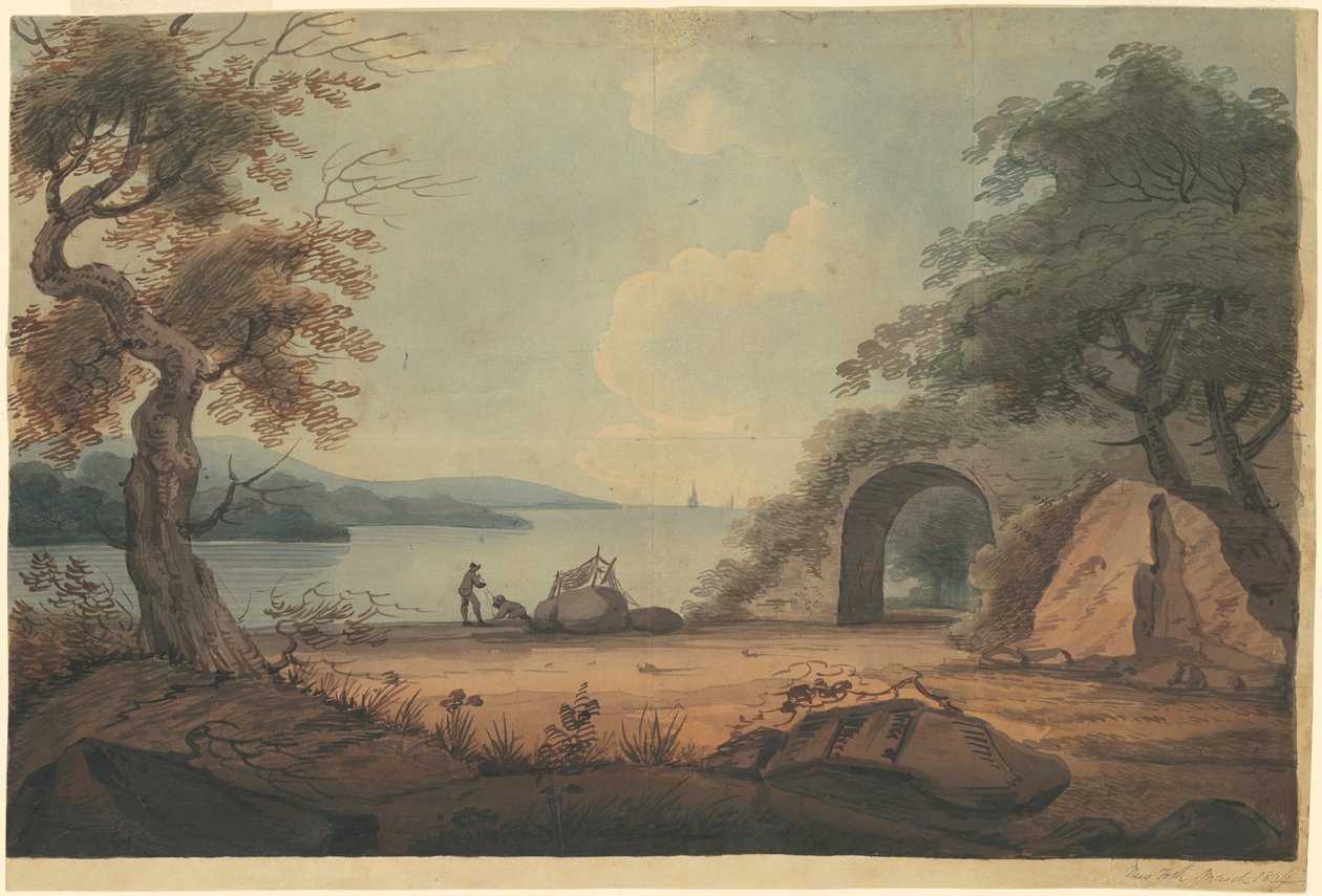 Mending Nets on the Hudson River, New York by Archibald Robertson
