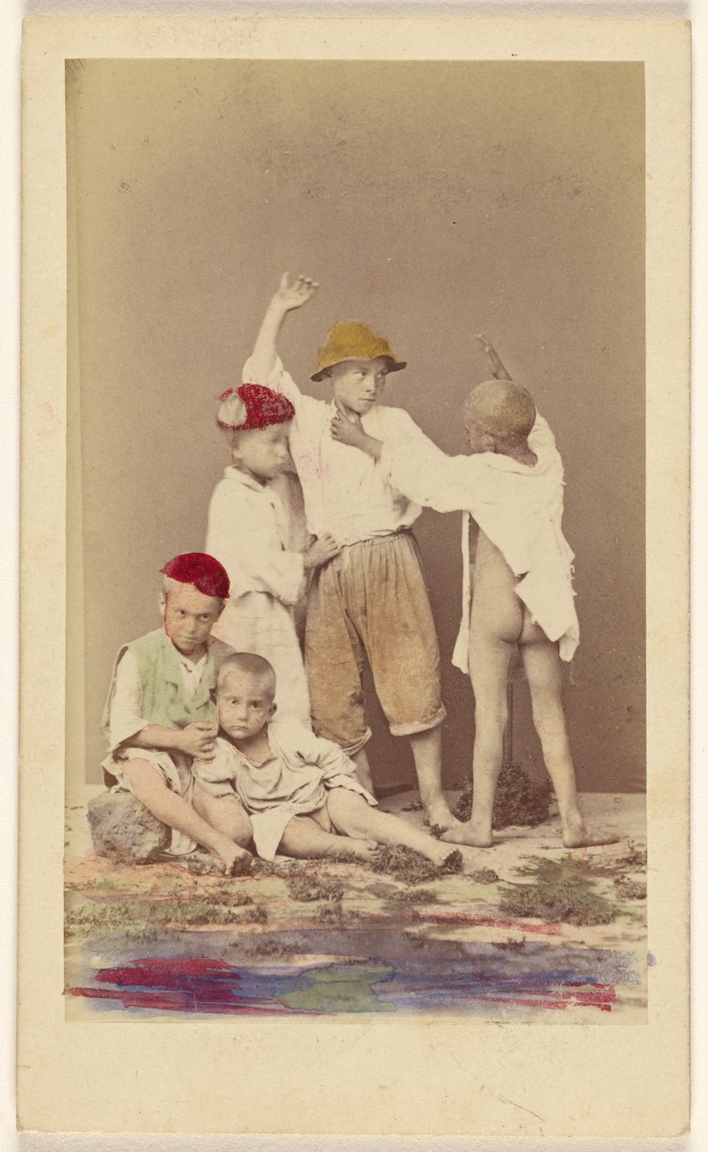 Five Italian Street Boys: Two Seated, Three Standing by Arena and DAlessandri