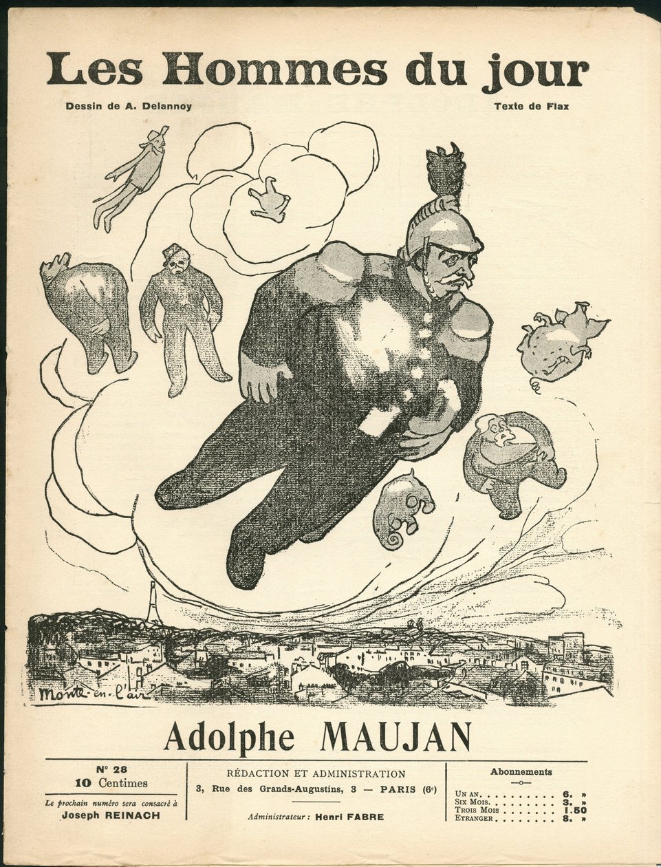 Cover of “Les Hommes du jour”, ca. 1905 - Illustration by Aristide Delannoy (1874-1911): Balloons de baudruche - Clemenceau George, Jaures Jean, Fallieres Armand (1841-1931), Maujan Adolphe (1853-1914) by Aristide Delannoy