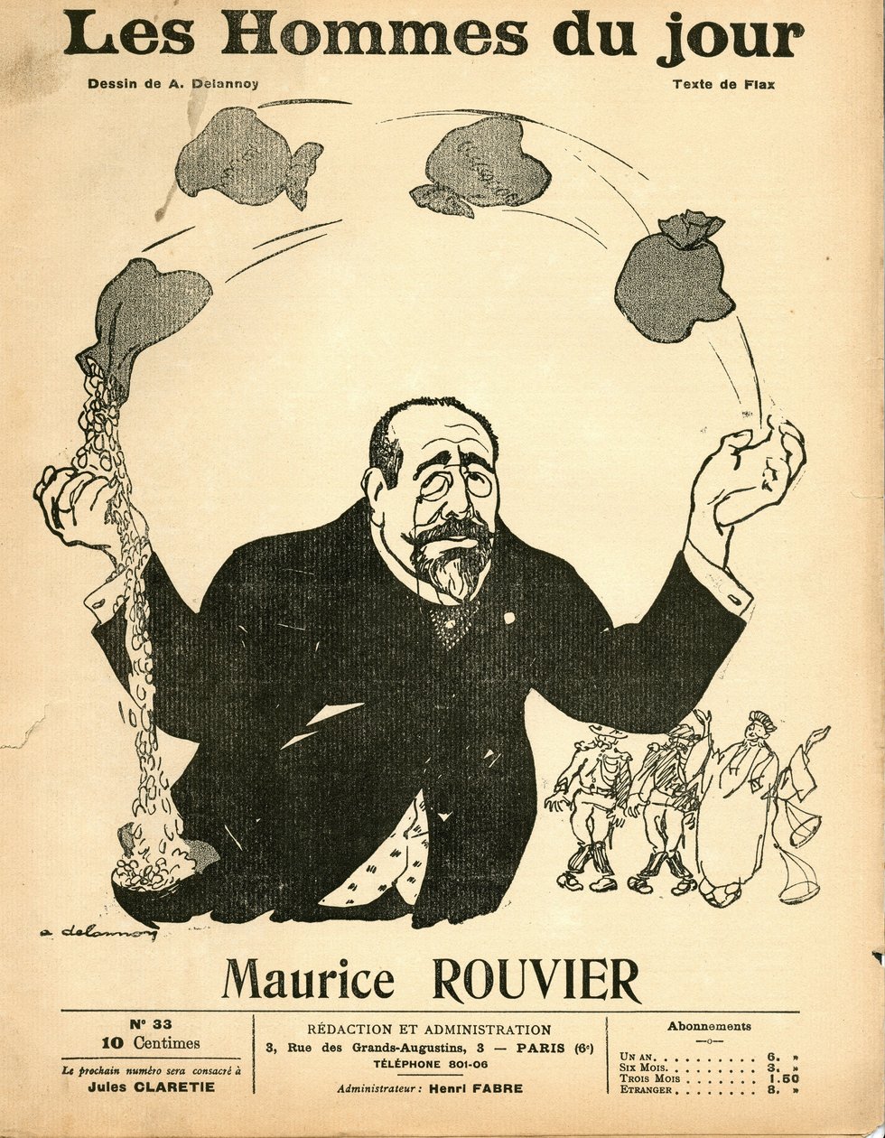 Cover of “Les Hommes du jour”, circa 1906 - Illustration by Aristide Delannoy (1874-1911): Silver - Rouvier Maurice (1842-1911) - Juggling by Aristide Delannoy
