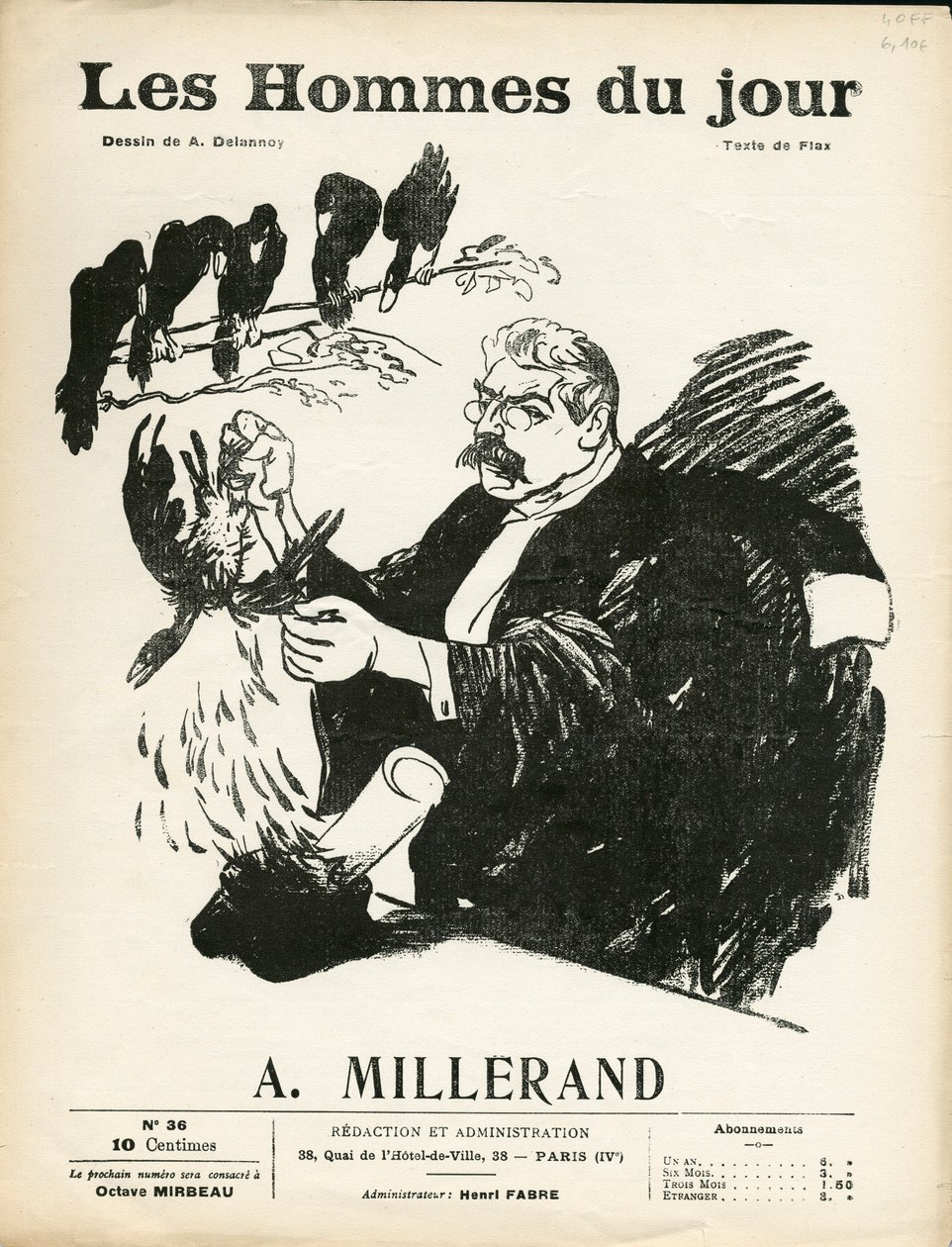 Cover of Les Hommes du jour, number 36, Satirical in B & W by Aristide Delannoy