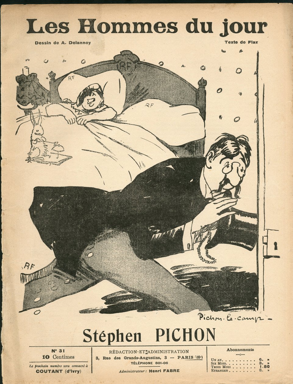 Cover of “The Men of the Day”, circa 1905 - Illustration by Aristide Delannoy (1874-1911): Bedroom - Marianne, Pichon Stephen (1857-1933) by Aristide Delannoy