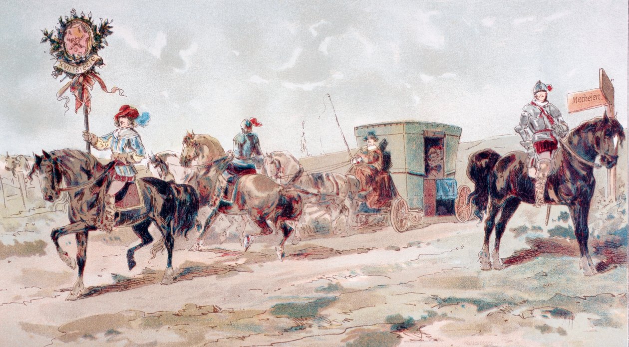 A Covered Horse Drawn Coach of the 17th Century, 1886 by Armand Jean Heins
