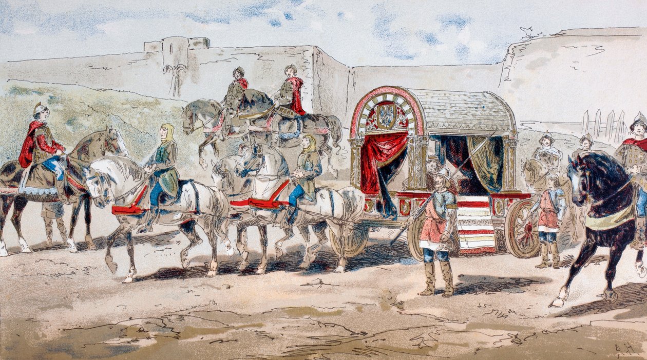 A horse-drawn royal coach of the 9th century by Armand Jean Heins