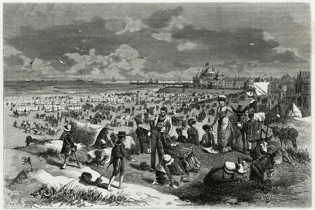 Ostend Beach. Engraving by A.Heins, to illustrate the story 