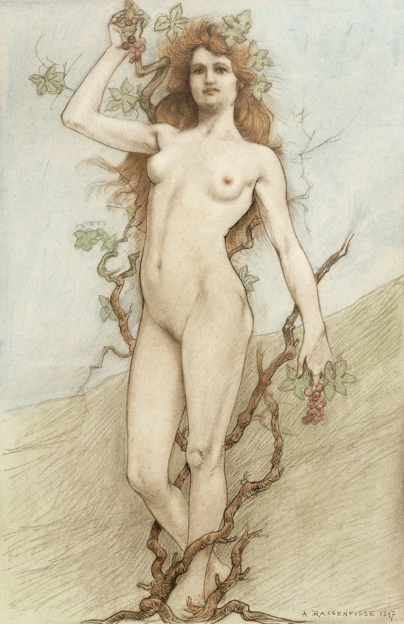 Female nude with grapes by Armand Rassenfosse