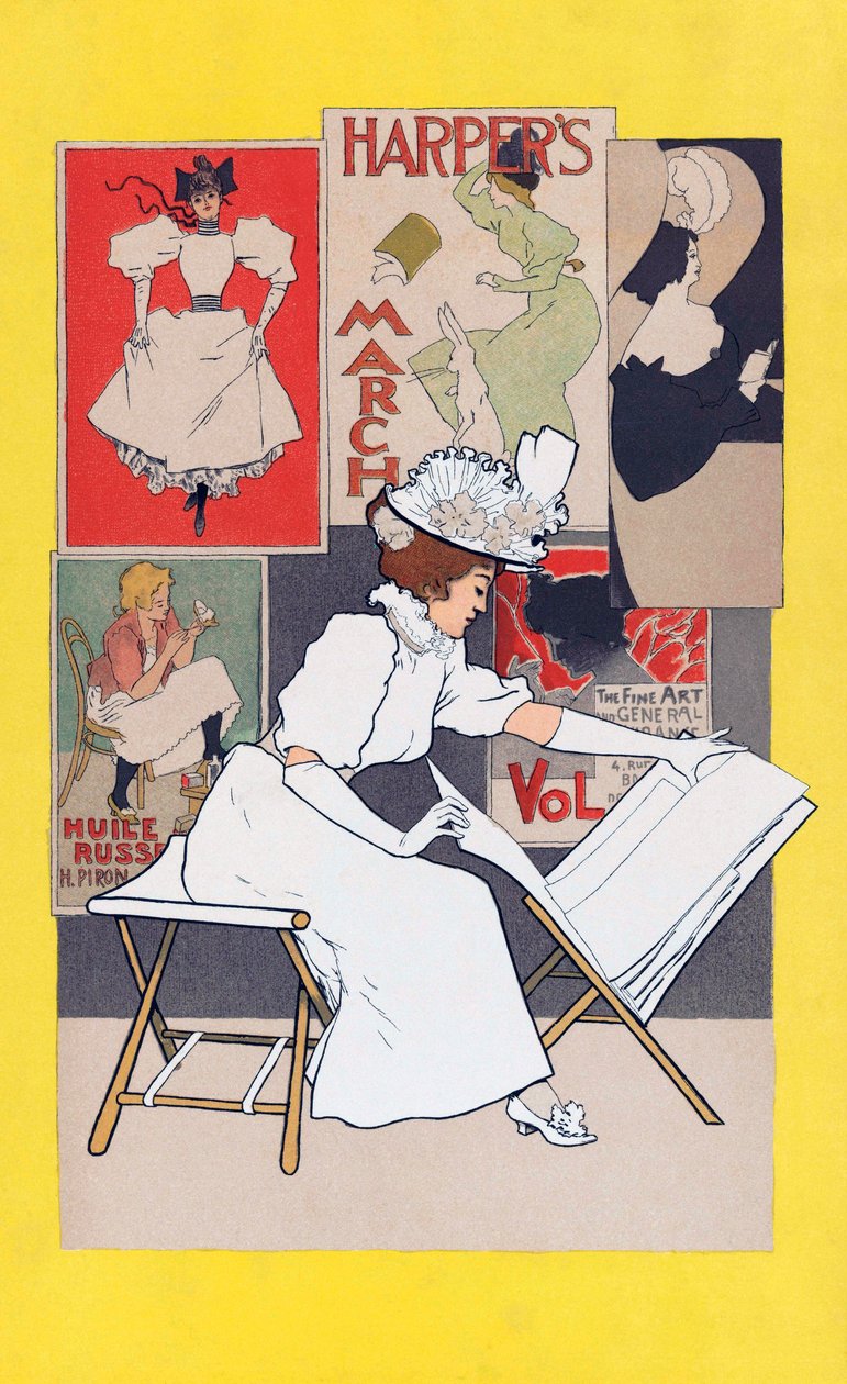 Woman Looking at Prints in Art Shop by Armand Rassenfosse