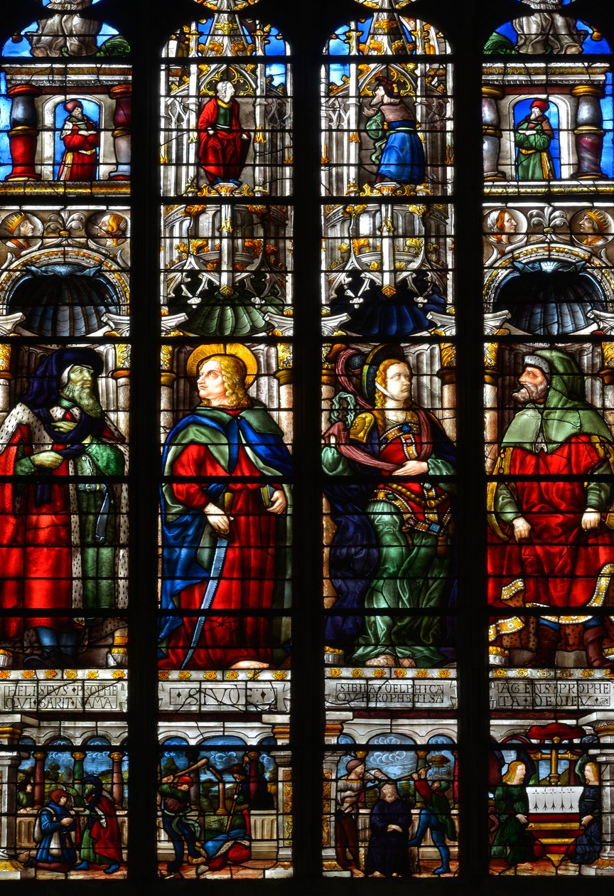 Saint Matthias, Ezra, the prophet Habacuc and the Sibylle Tiburtine - Stained glass of the Chapel of the Passion, of Arnaud de Moles completed in 1513 - Cathedrale Sainte Marie d