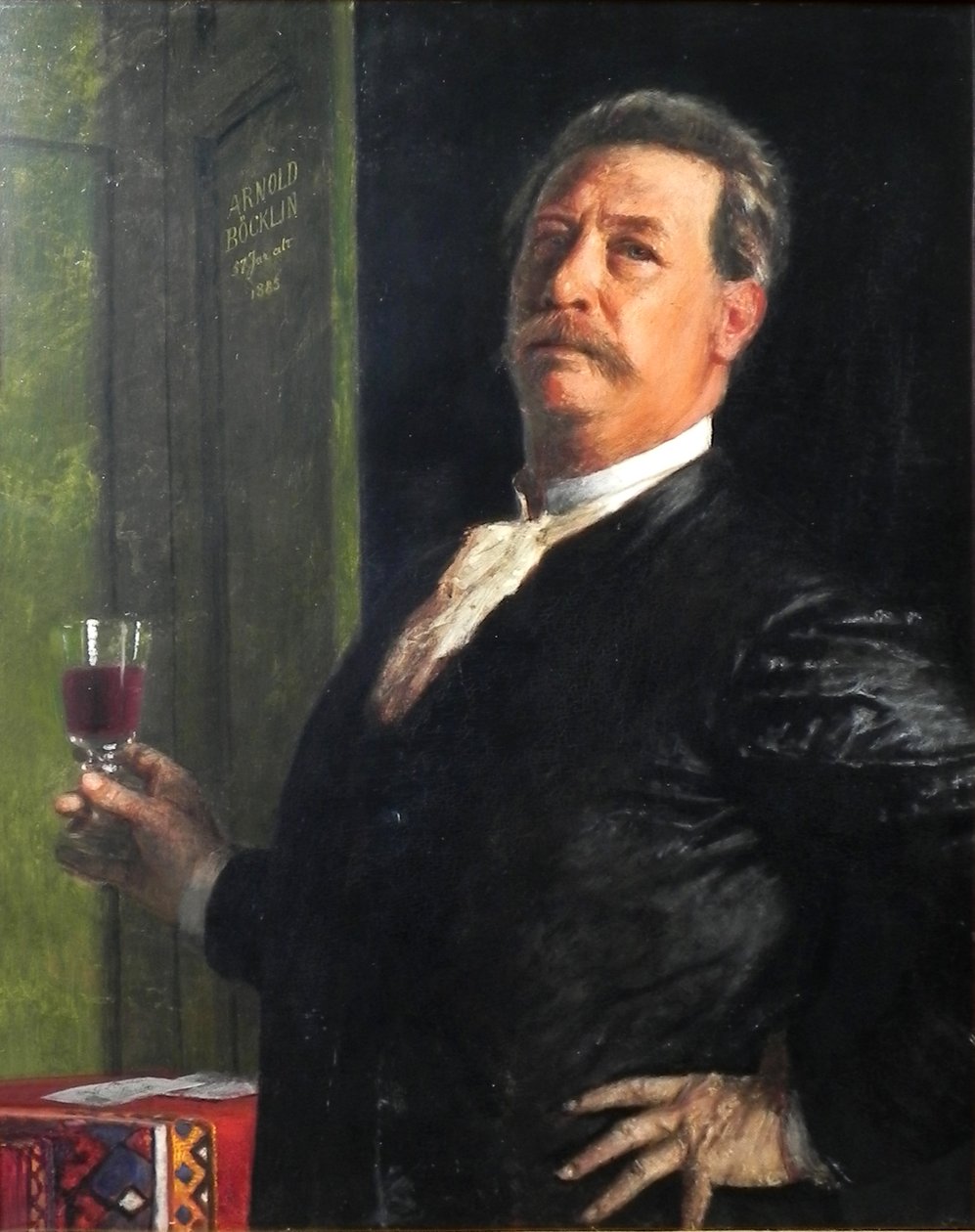 Self-portrait with wine glass by Arnold Böcklin