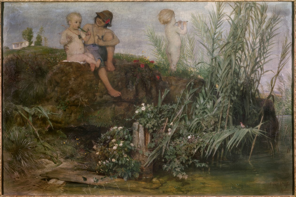 Children Carving May Pipes by Arnold Böcklin
