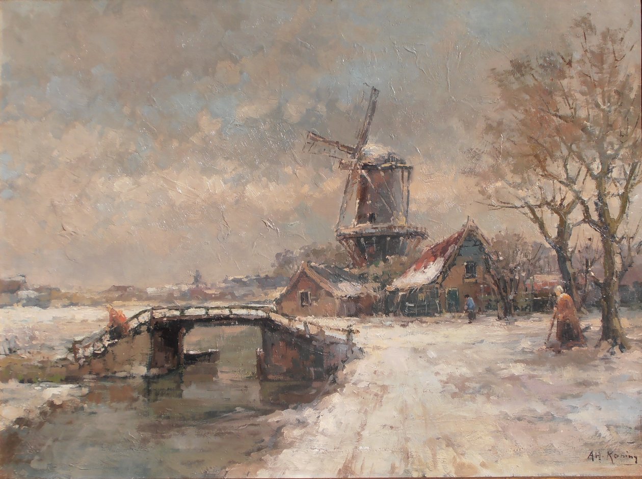 Winter Landscape with Mill by Arnold Hendrik Koning