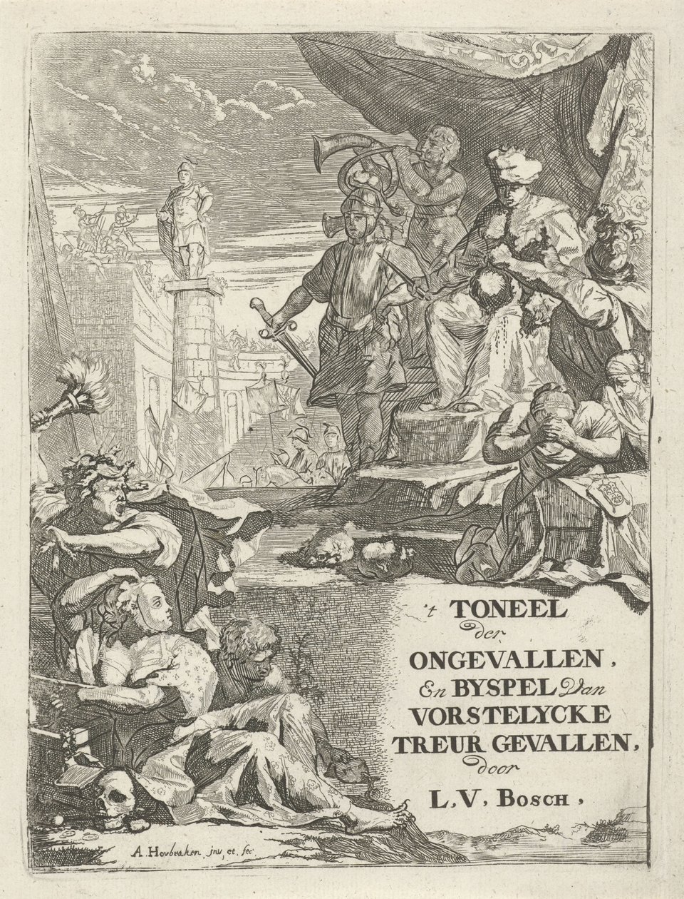 Severed Heads Before a Prince on a Throne (Title Page for: L. van den Bos, 